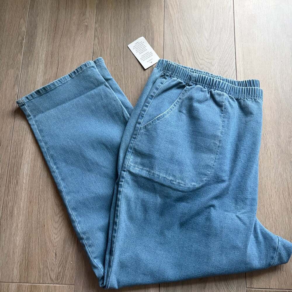 Blair Women's Elastic Waist Pull-On Denim Pants Size 24W Light Blue